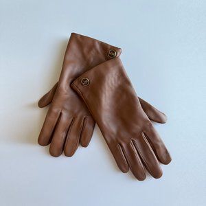 Coach Leather Tech Gloves Dark Saddle